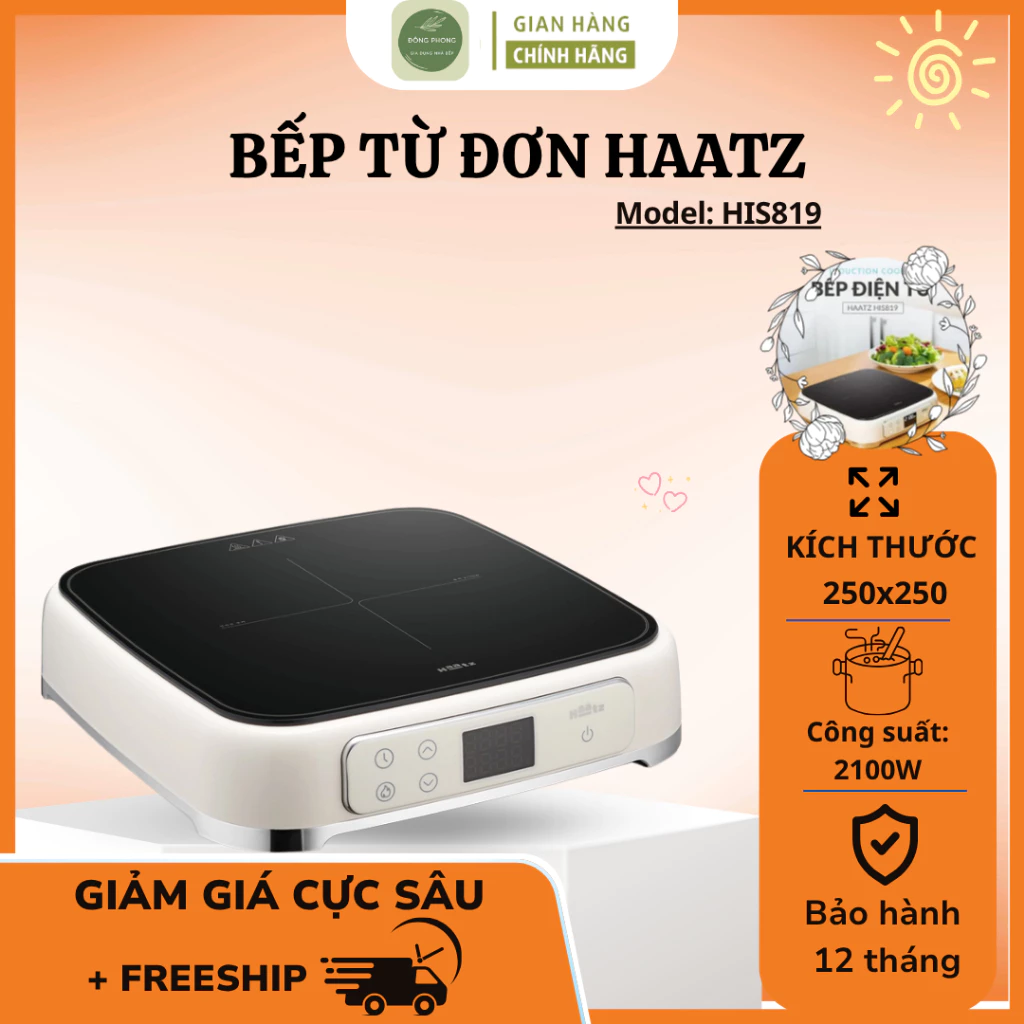 Bếp Từ Đơn Haatz HIS819 2100W Mỏng Nhẹ Sang Trọng Hẹn Giờ Thông Minh, Bếp Từ Đơn An Toàn Tiết Kiệm Điện - Đông Phong