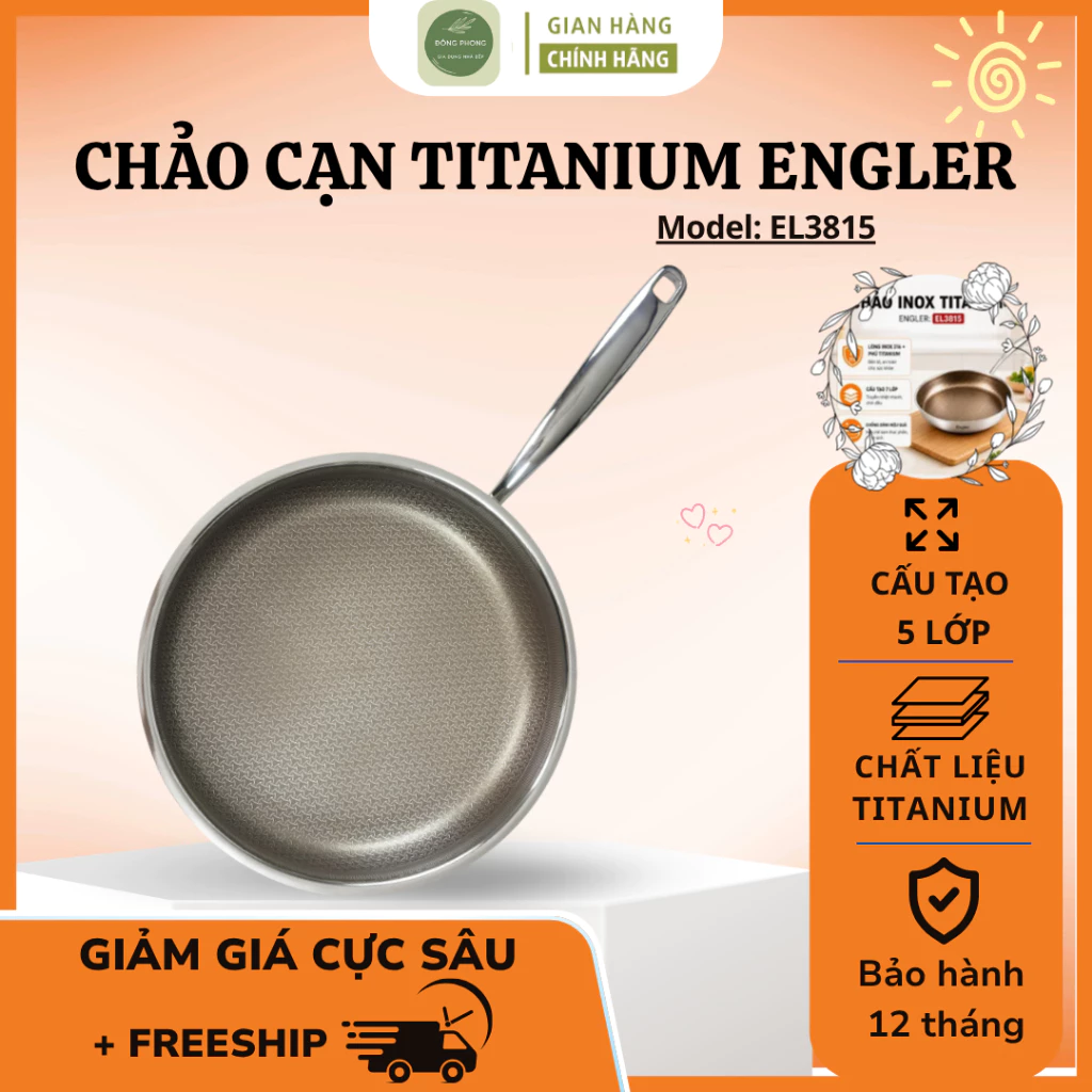 Chảo Nông Sâu Titanium Engler  26CM Truyền Nhiệt Nhanh Tiện Lợi , Chống Dính Hiệu Quả - Đông Phong
