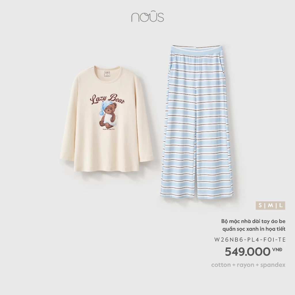 Nous Mom Bộ mặc nhà, bộ ngủ nữ homewear, bộ dài thu đông in hình mềm nhẹ bền cho mẹ bầu, sau sinh dưới 70kg