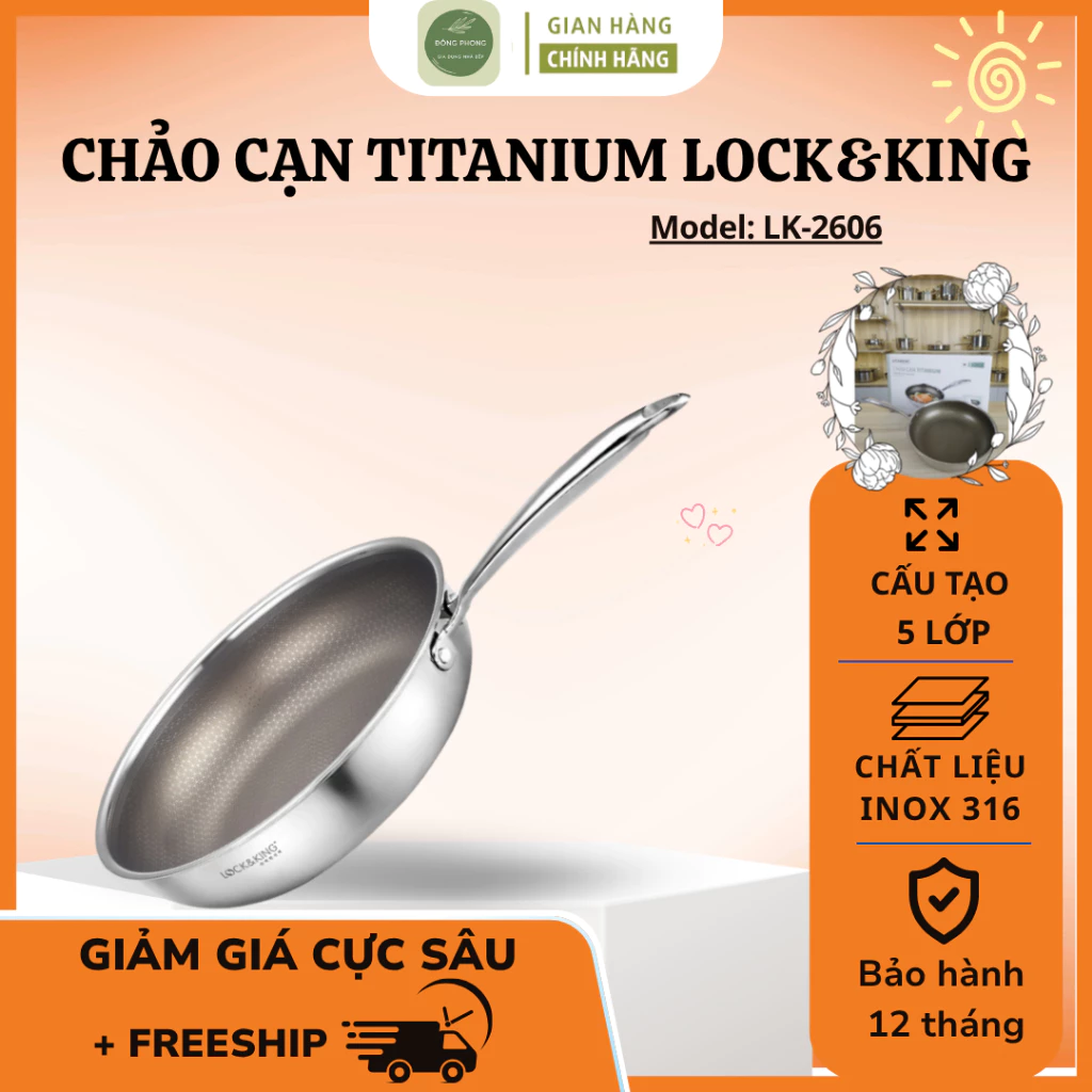 Chảo Cạn Titanium Lock And King 22 26 28CM Chống Trầy Xước Hiệu Quả , Tay Cầm Chắc Chắn Dễ Sử Dụng - Đông Phong