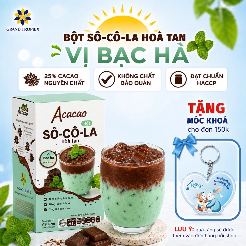 Socola bạc hà, cacao hòa tan pha sẵn tiện lơi - Túi 96g, Hộp 286g