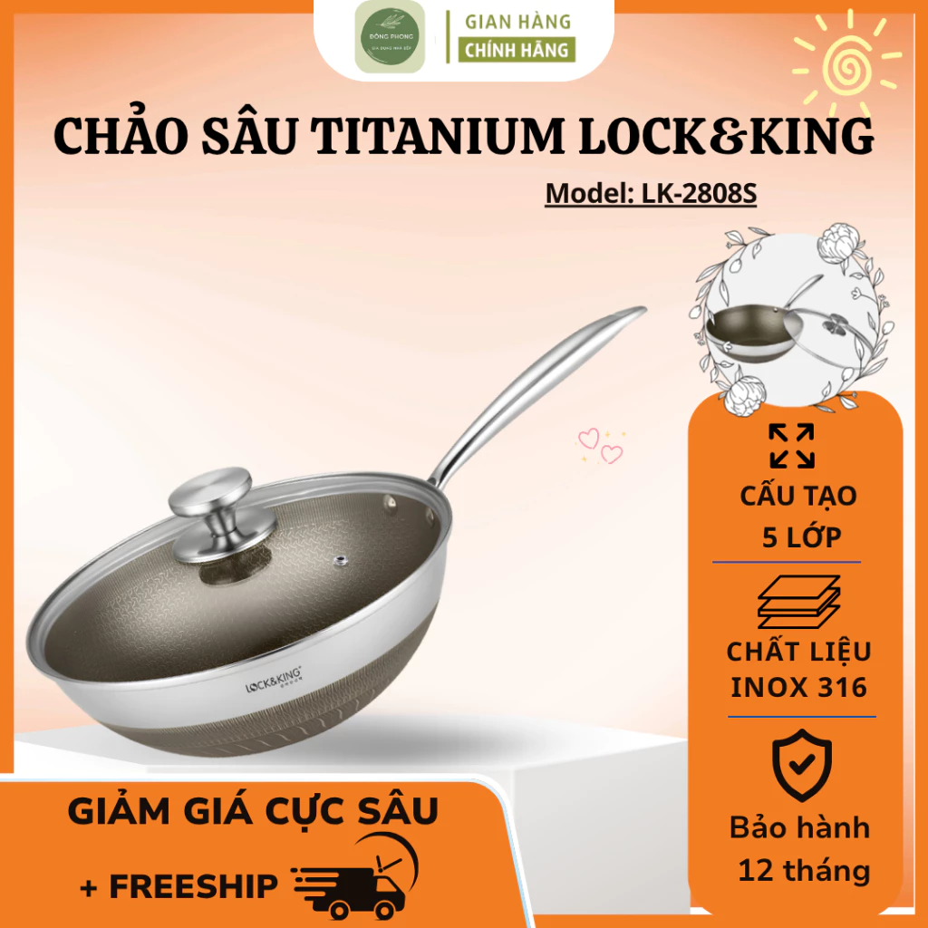 Chảo Sâu Titanium Lock And King Size 24CM 28CM Chống Dính Cao Cấp , Giữ Nhiệt Tốt Tiết Kiệm Gas - Đông Phong