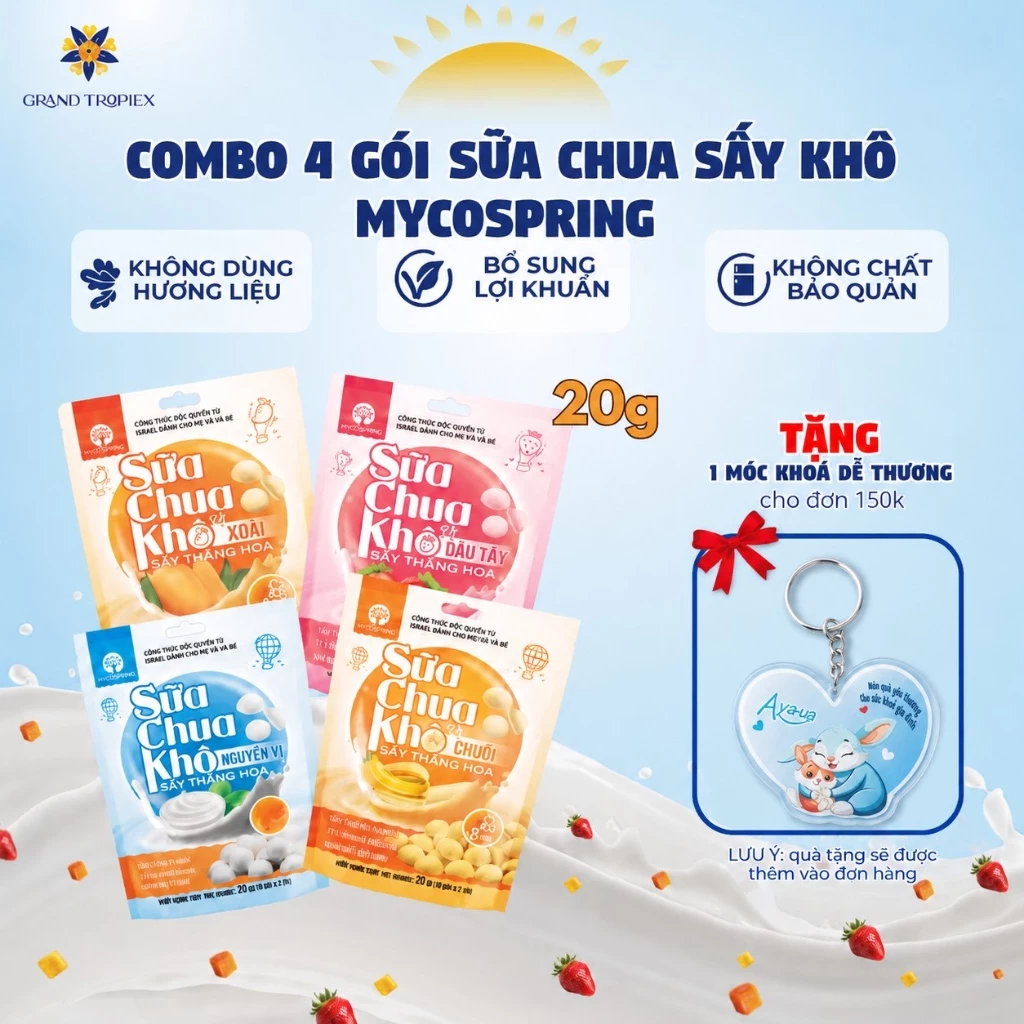 Combo 4 Sữa Chua Sấy Thăng Hoa MycoSpring Cho Bé Ăn Dặm 20g - Sữa chua sấy khô bổ sung lợi khuẩn