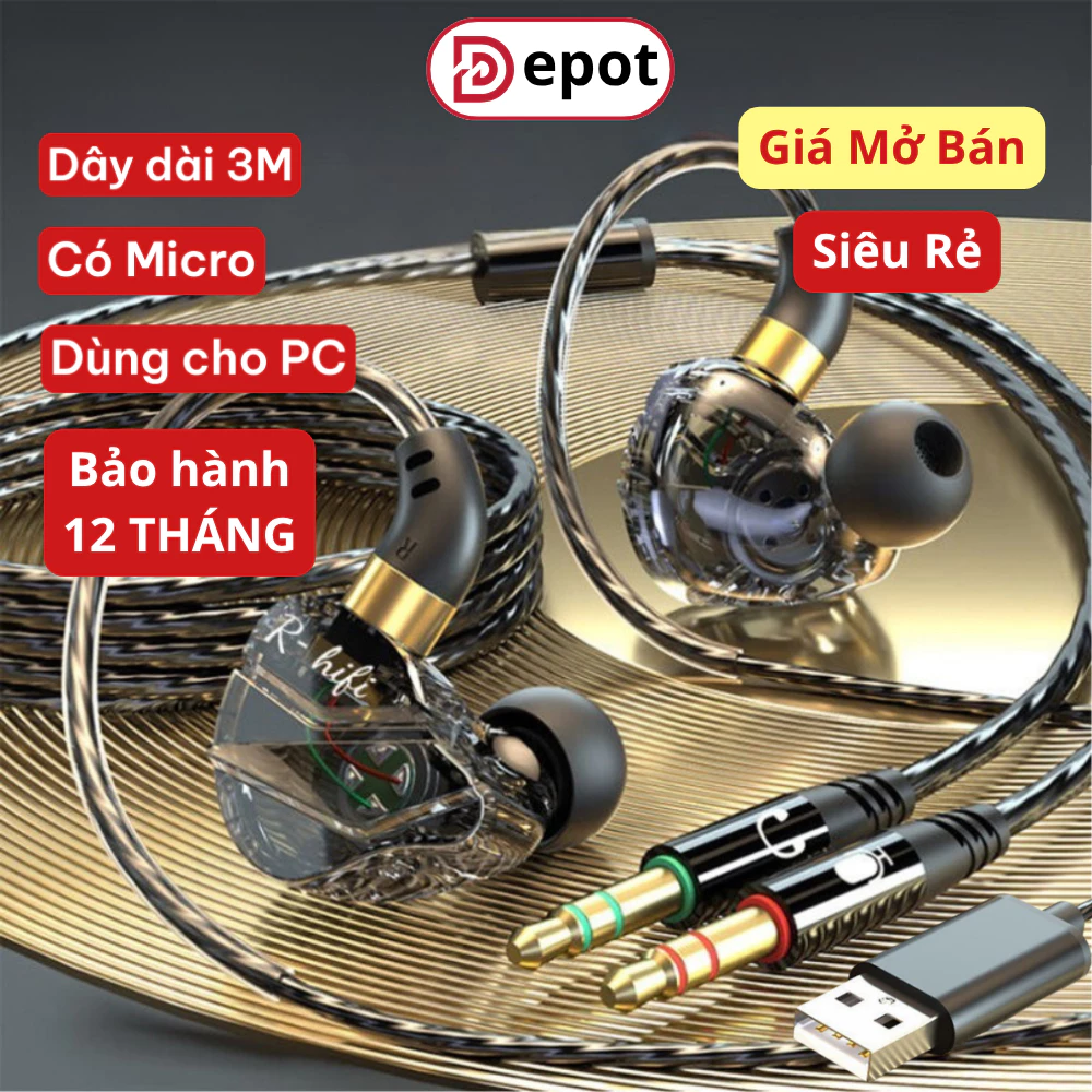 Tai nghe PC Gaming có dây cho Máy tính bàn, Laptop,Điện thoại dây dài 3M có Mic đàm thoại, âm thanh HIFI chất lượng cao