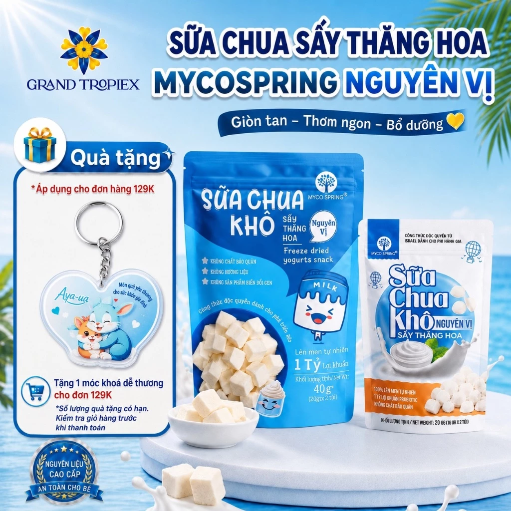 Combo Sữa Chua Sấy Khô MycoSpring Nguyên Vị Cho Bé - Đồ ăn dặm bổ sung lợi khuẩn (20g/40g) (TẶNG QUÀ)