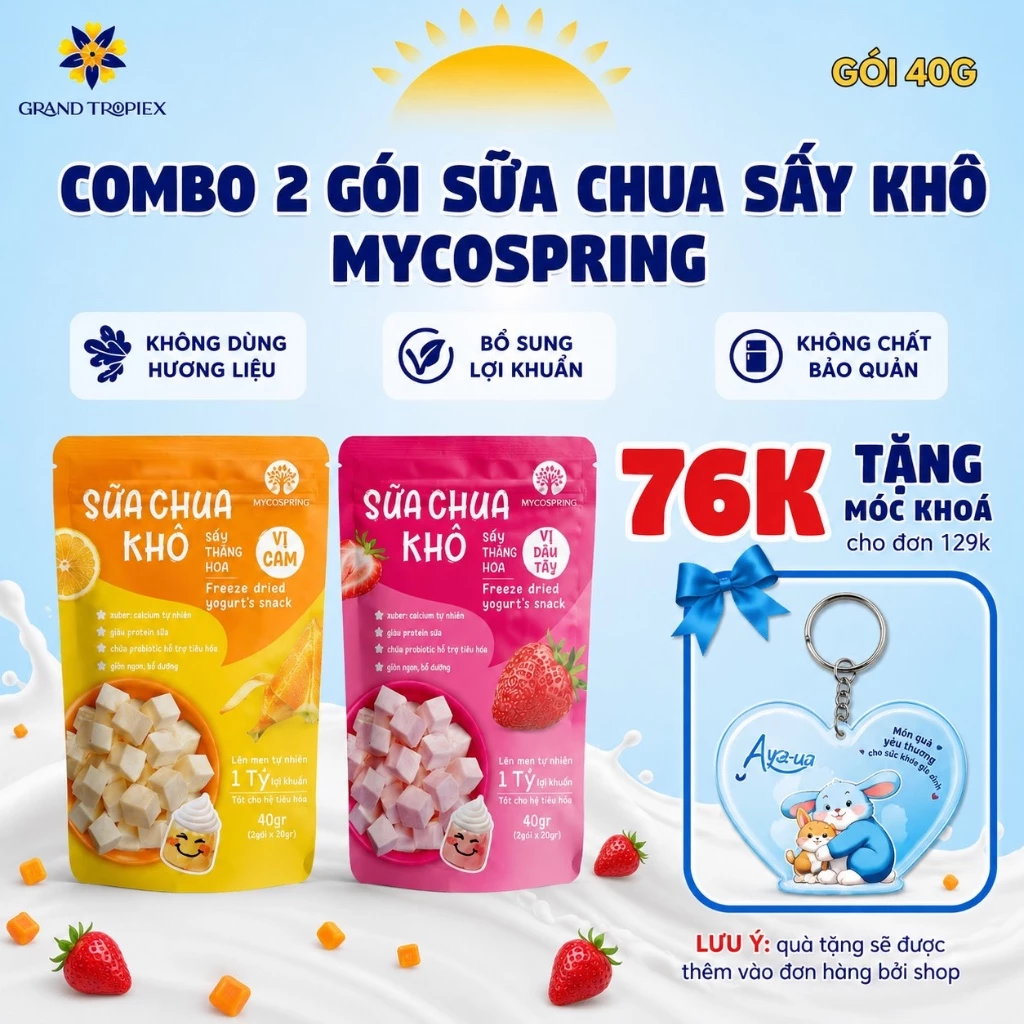 Combo 2 Sữa Chua Sấy Khô MycoSpring - Sữa chua sấy thăng hoa - Đồ Cho Bé Ăn Dặm gói 40g
