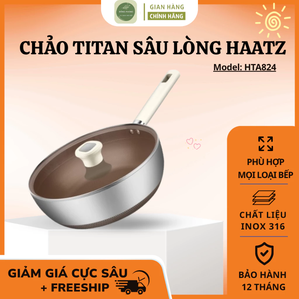 Chảo Sâu Lòng Titan Haatz Titanium Aura Siêu Cứng Chống Trầy, Bề Mặt Cứng Chống Dính - Đông Phong