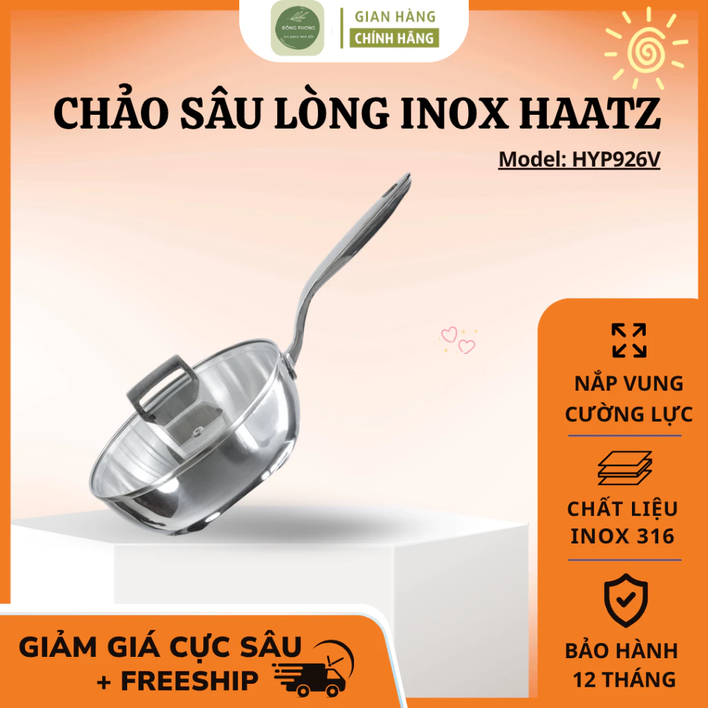 Chảo Sâu Lòng Inox Haatz Dung Tích Lớn Nấu Nhiều Món, Bề Mặt Ít Bám Giúp Dễ Vệ Sinh - Đông Phong