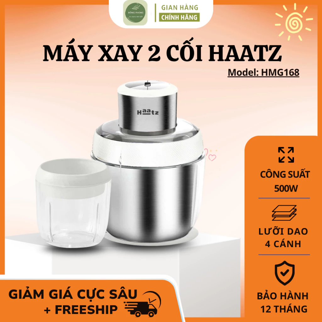 Máy Xay 2 Cối Haatz HMG168 Động Cơ Ổn Định Giảm Rung, 2 Cối Dung Tích Phù Hợp Gia Đình - Đông Phong