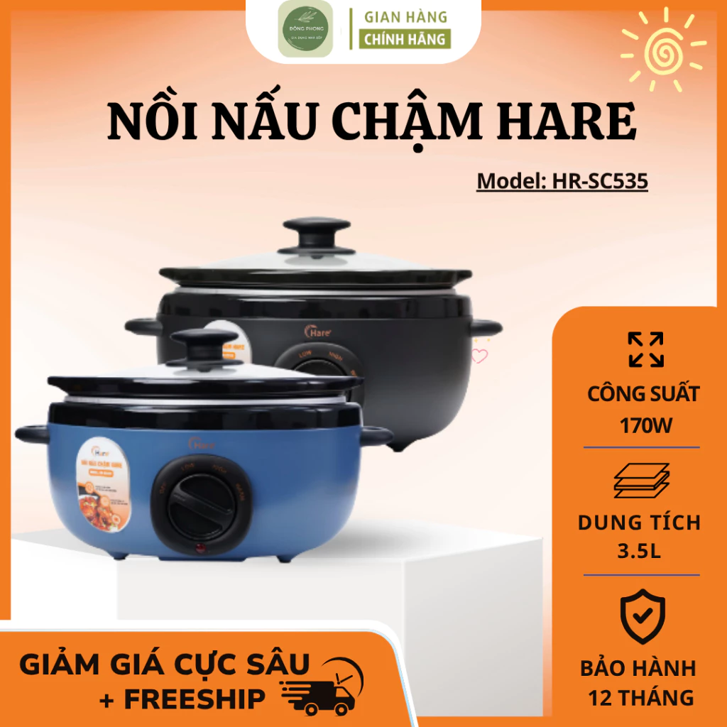Nồi Nấu Chậm Hare 3.5L Công Suất 200W Vận Hành Êm Ái Không Gây Tiếng Ồn, Phù Hợp Dùng Cả Ngày Lẫn Đêm- Đông Phong