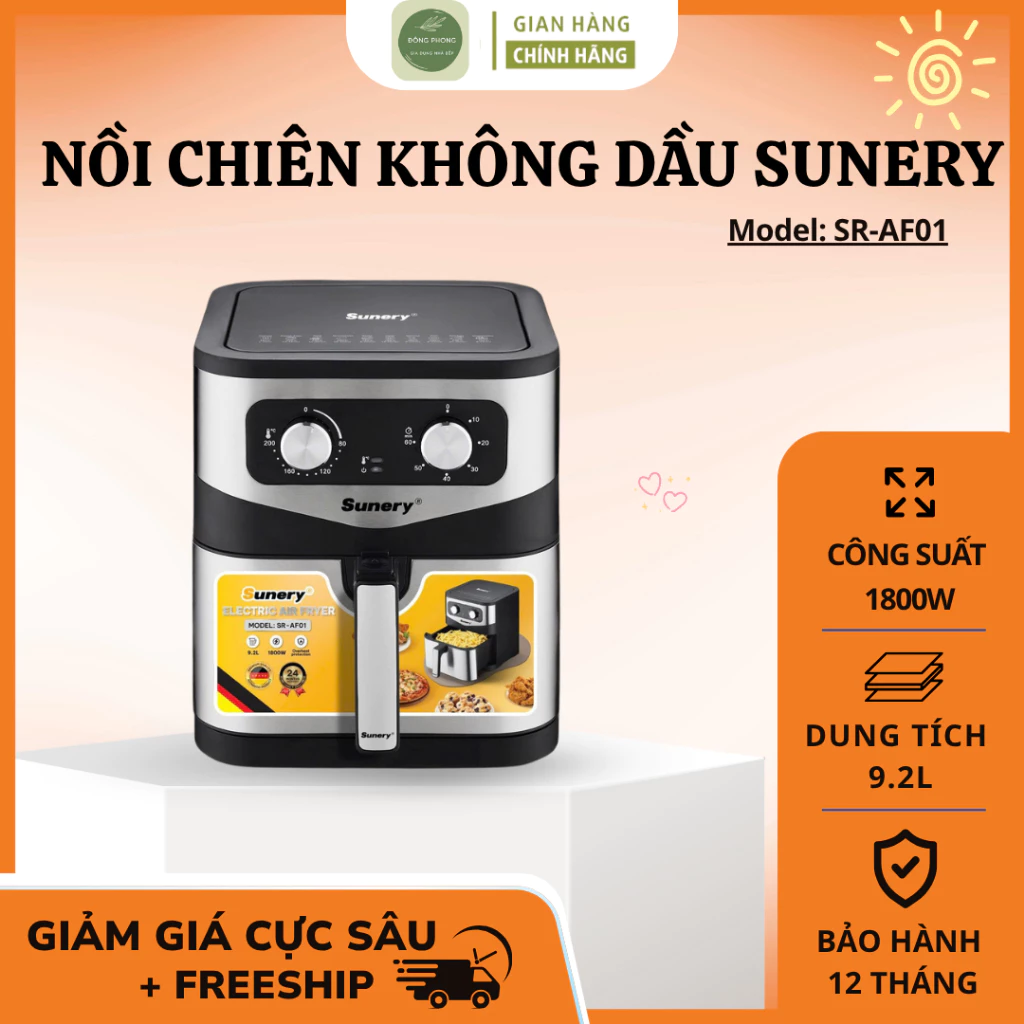Nồi Chiên Không Dầu Sunery 9.2L Lòng Nồi Chống Dính Cao Cấp Không Bám Dầu Mỡ, Dễ Vệ Sinh Sau Khi Dùng- Đông Phong