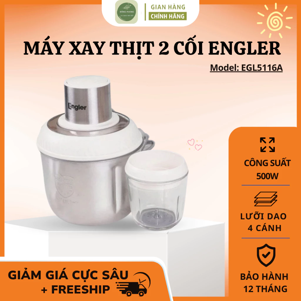 Máy Xay Thịt 2 Cối Engler EGL5116A  Dễ Tháo Lắp Vệ Sinh Nhanh Gọn, Không Mất Nhiều Thời Gian Sau Khi Dùng- Đông Phong
