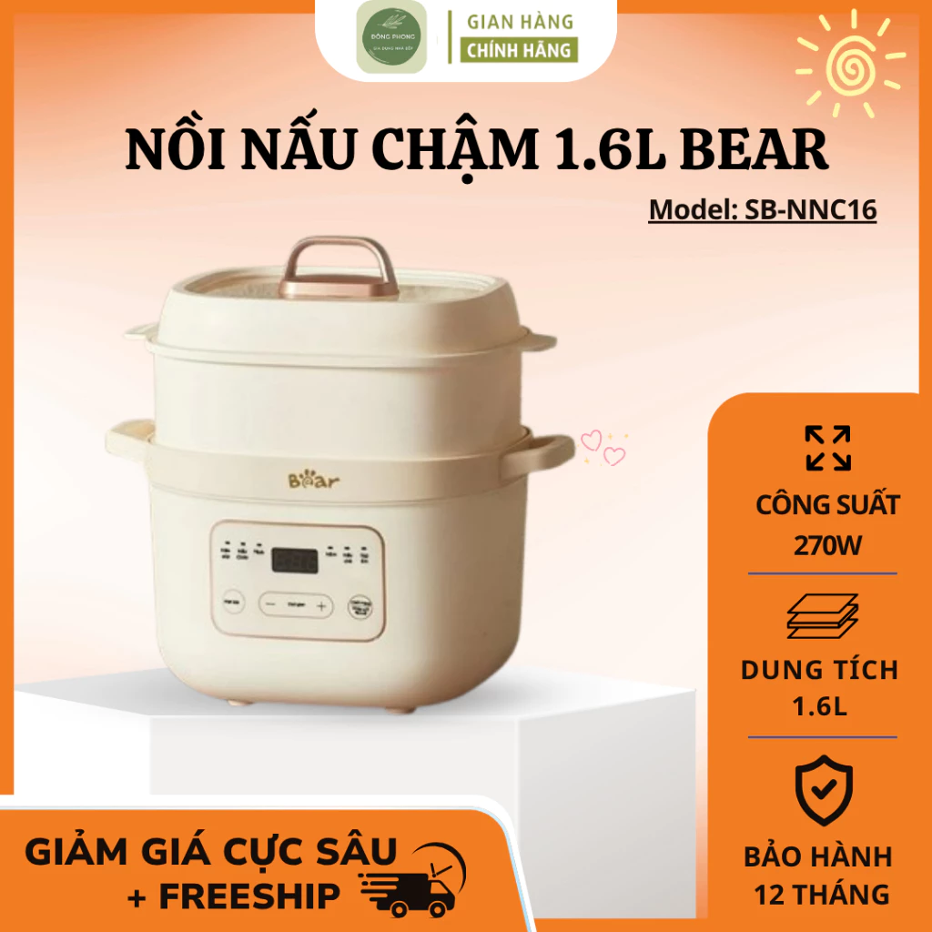 Nồi Nấu Chậm Bear SB-NNC16 1.6L Gia Nhiệt Ổn Định Suốt Quá Trình Nấu, Hạn Chế Cạn Nước Khi Hầm Lâu - Đông Phong