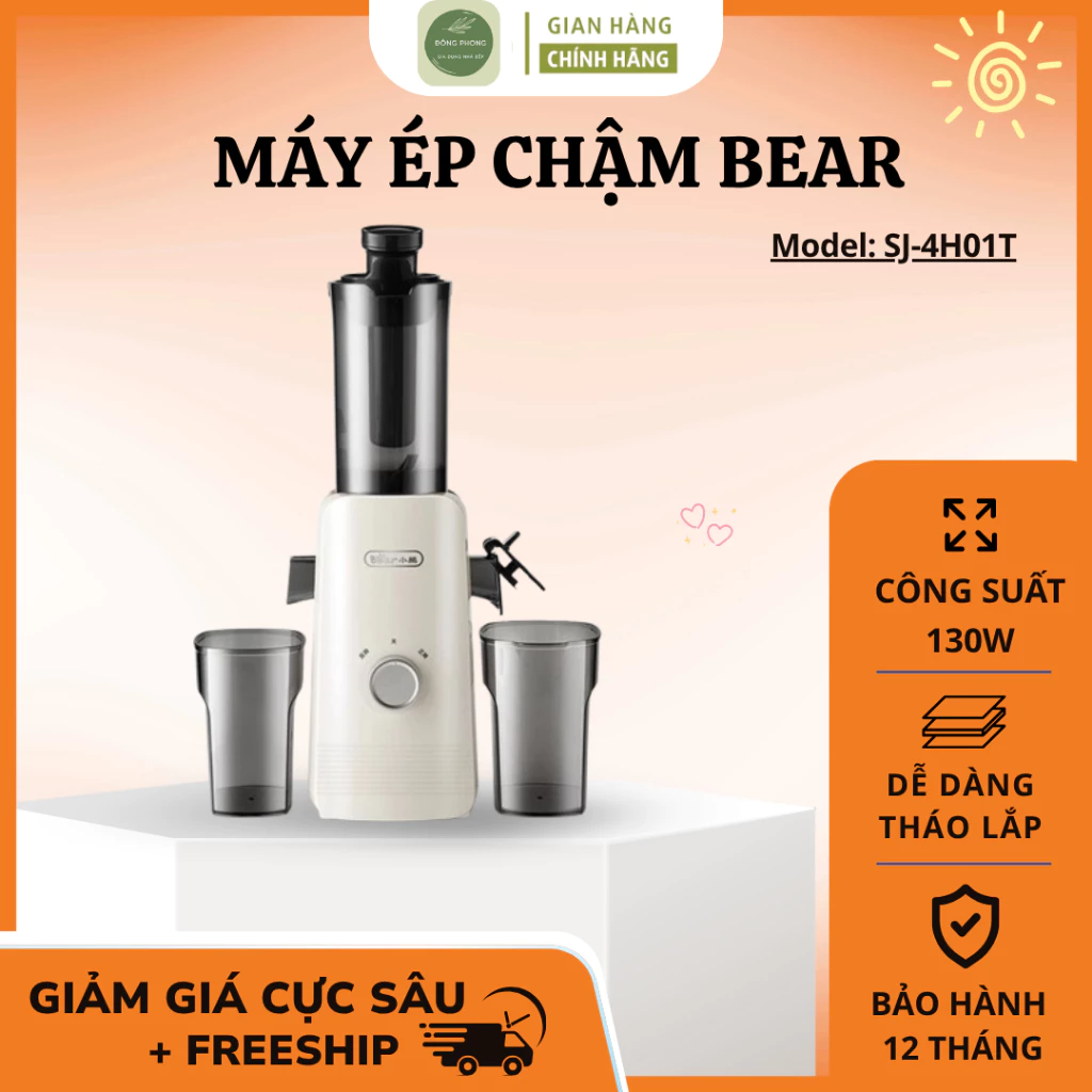 Máy ép chậm Bear SJ 4H01T Ép Nguyên Liệu Không Cần Cắt Nhỏ, Tiết Kiệm Thời Gian Chế Biến - Đông Phong