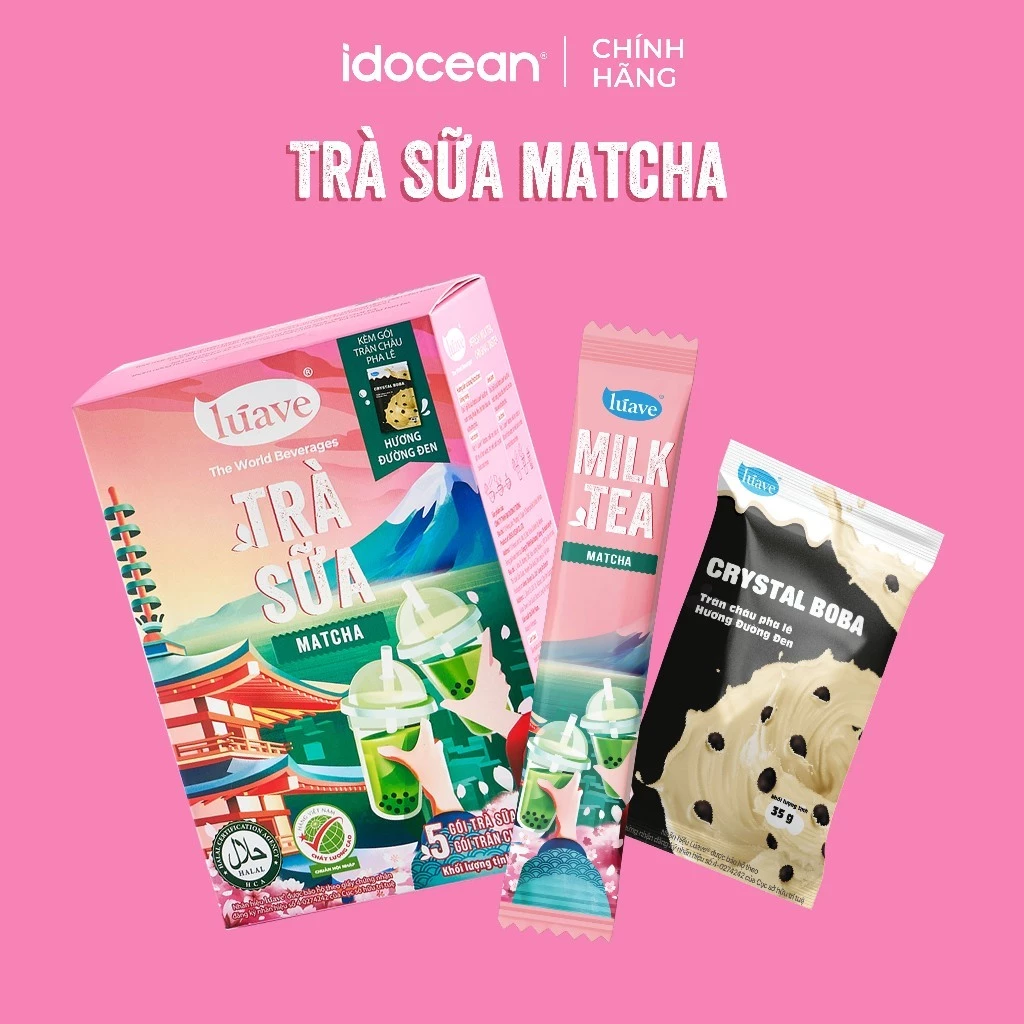 [Hộp 5 ly trà sữa trân châu Lúave vị matcha] – chiết xuất từ lá trà tươi, đậm vị trà Nhật, thơm béo