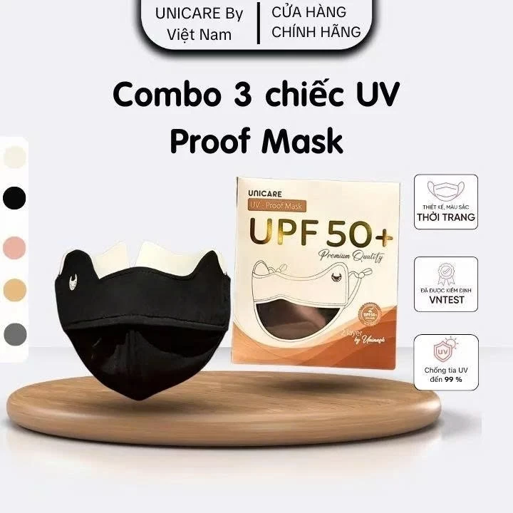 [LIVE KOC] Combo 3 khẩu trang chống tia UV Unicare, Khẩu trang Unicare UV Proof Mask chống tia UV - Hàng chính hãng
