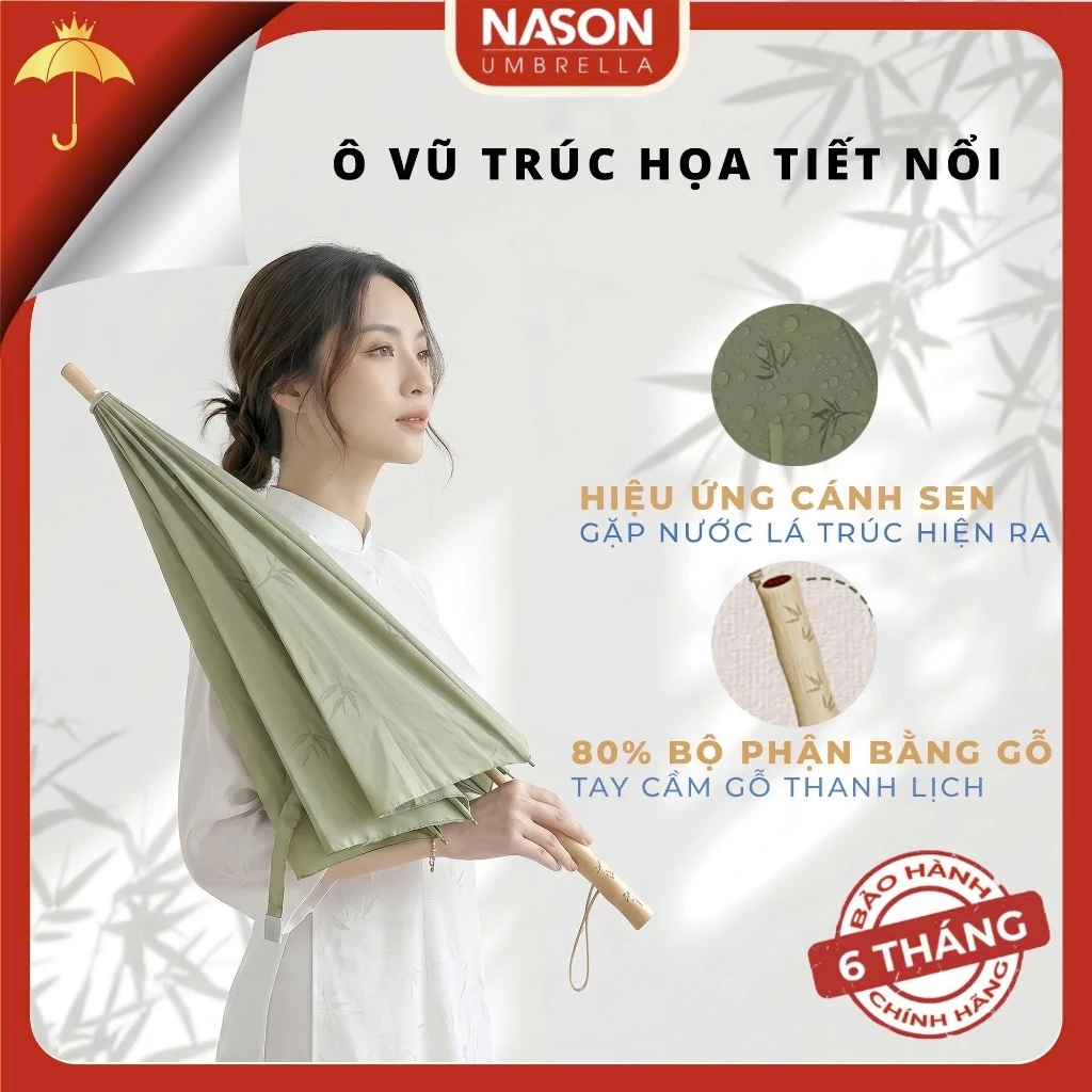 Ô dù che mưa, che nắng truyền thống Nason Umbrella Bambrella thiết kế độc đáo, công nghệ hiện lá khi gặp nước mưa