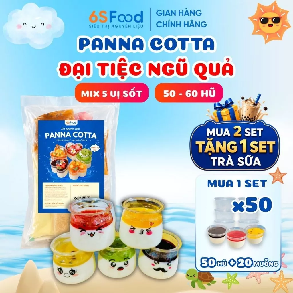 Set Panna Cotta Đại Tiệc Ngũ Quả thành phẩm 50-60 hũ mix 5 vị [Kèm hũ muỗng] - 6SFOOD