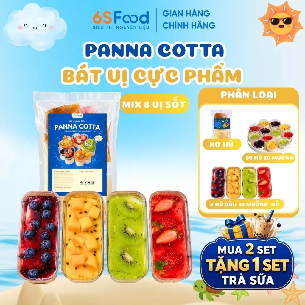 Set nguyên liệu Panna Cotta Bát Vị Cực Phẩm mix 8 vị kèm hũ thành phẩm 3L - nhà 6SFOOD