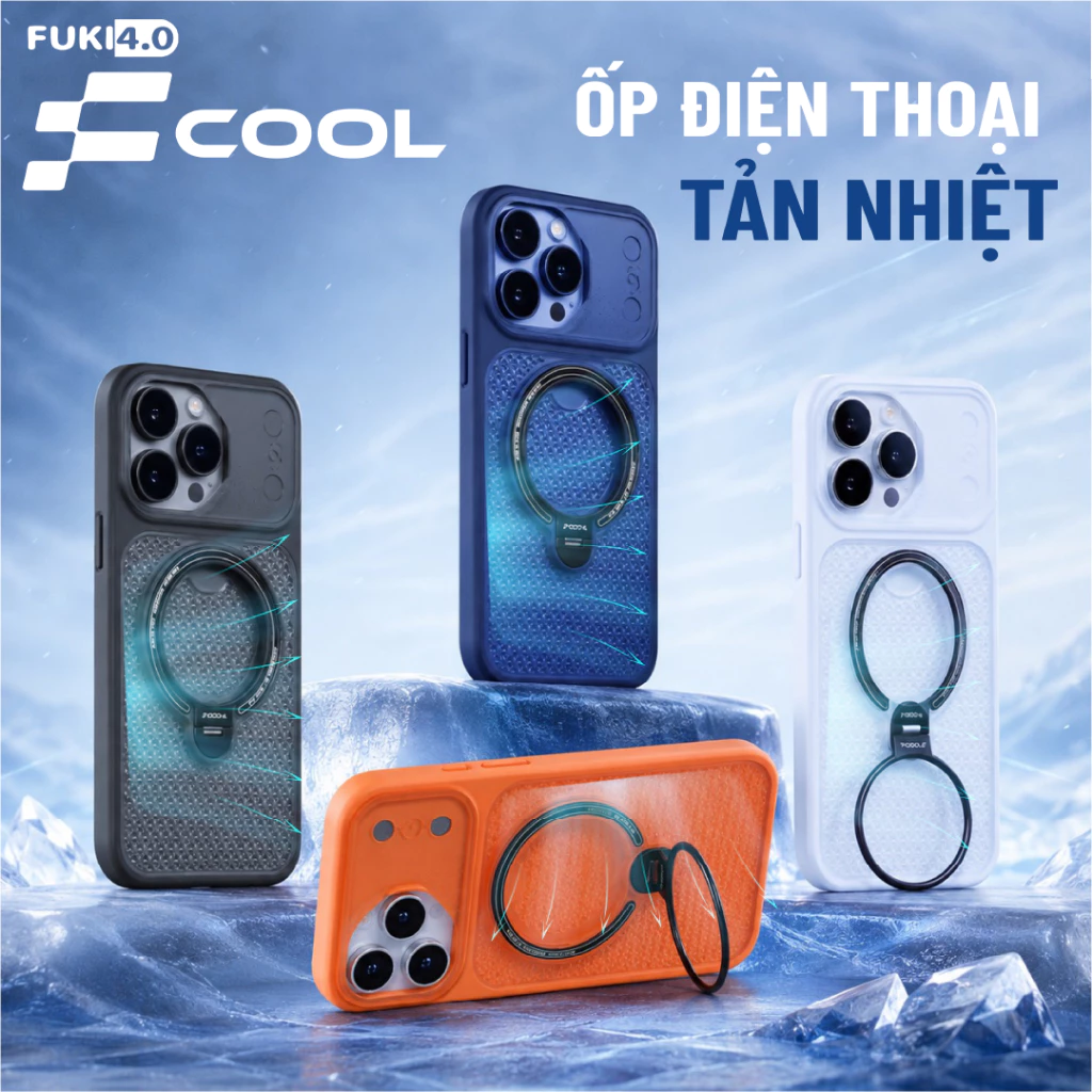Ốp lưng iphone tản nhiệt FUKI 4.0 F COOL cho ip 18 promax 17 16 15 14 13 prm pro max vòng ring 360 độ tản nhiệt cực mát