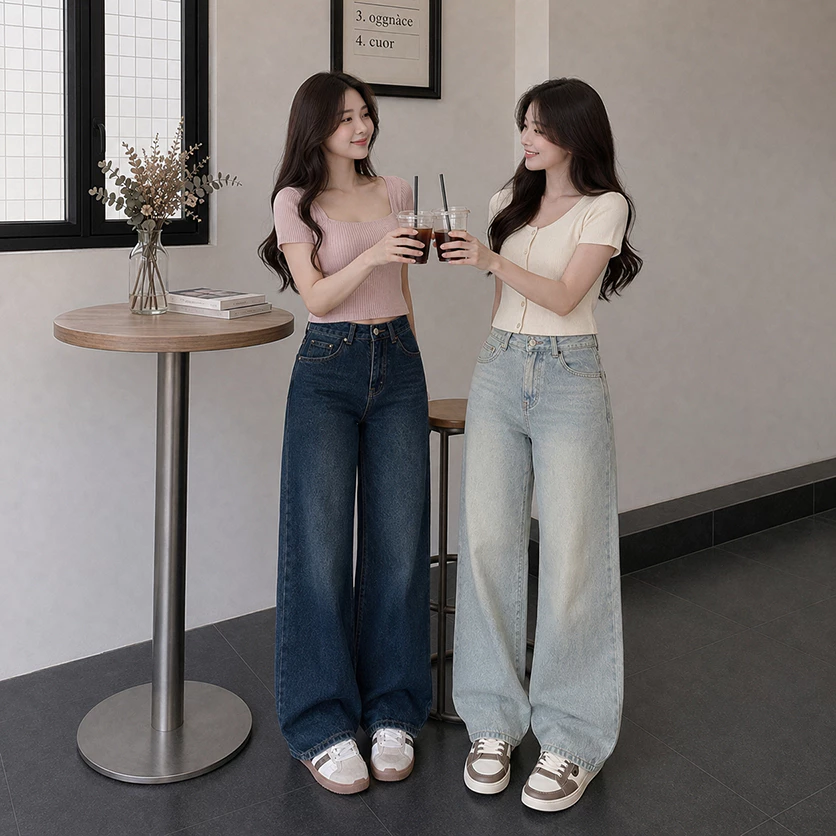 Combo 2 Quần Jean Suông Ống Rộng Basic Thời Trang BigSize 4542 0029 quần bò nữ ống rộng dáng xuông