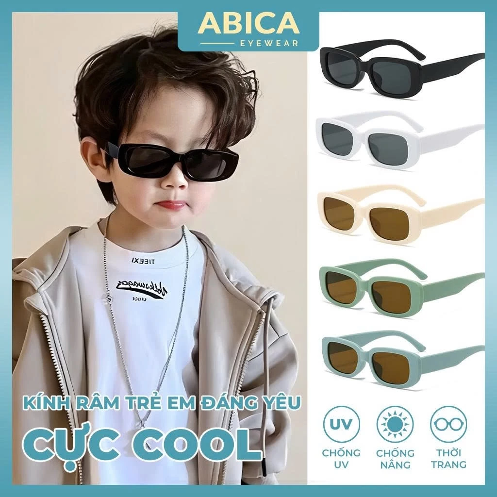 Kính râm mát trẻ em vuông Retro UV400,mắt kính râm mát không độ bảo vệ mắt cho em bé đi du lịch đi biển chụp ảnh đẹp 283