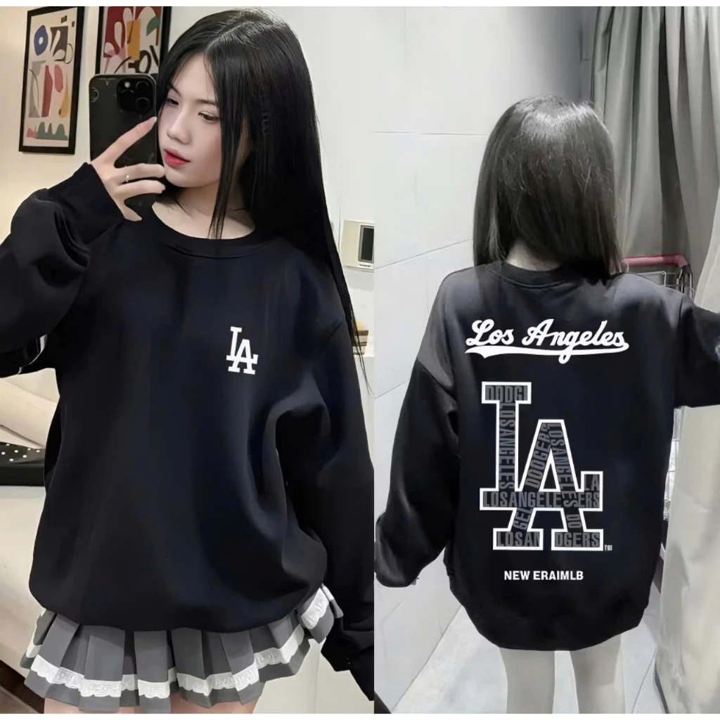 Áo Nỉ Sweater Thu Đông In MLB LA Cổ Tròn Dài Tay Unisex Chất Liệu Nỉ Cotton Dành Cho Cả Nam và Nữ