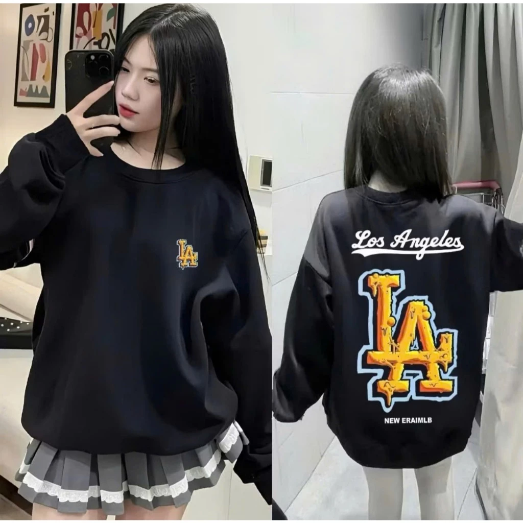 Áo Sweater MLB LA Chữ Vàng Dài Tay, Áo Nỉ Thu Đông Nam Nữ MLB Siêu Hot Hàn Quốc Hottrend