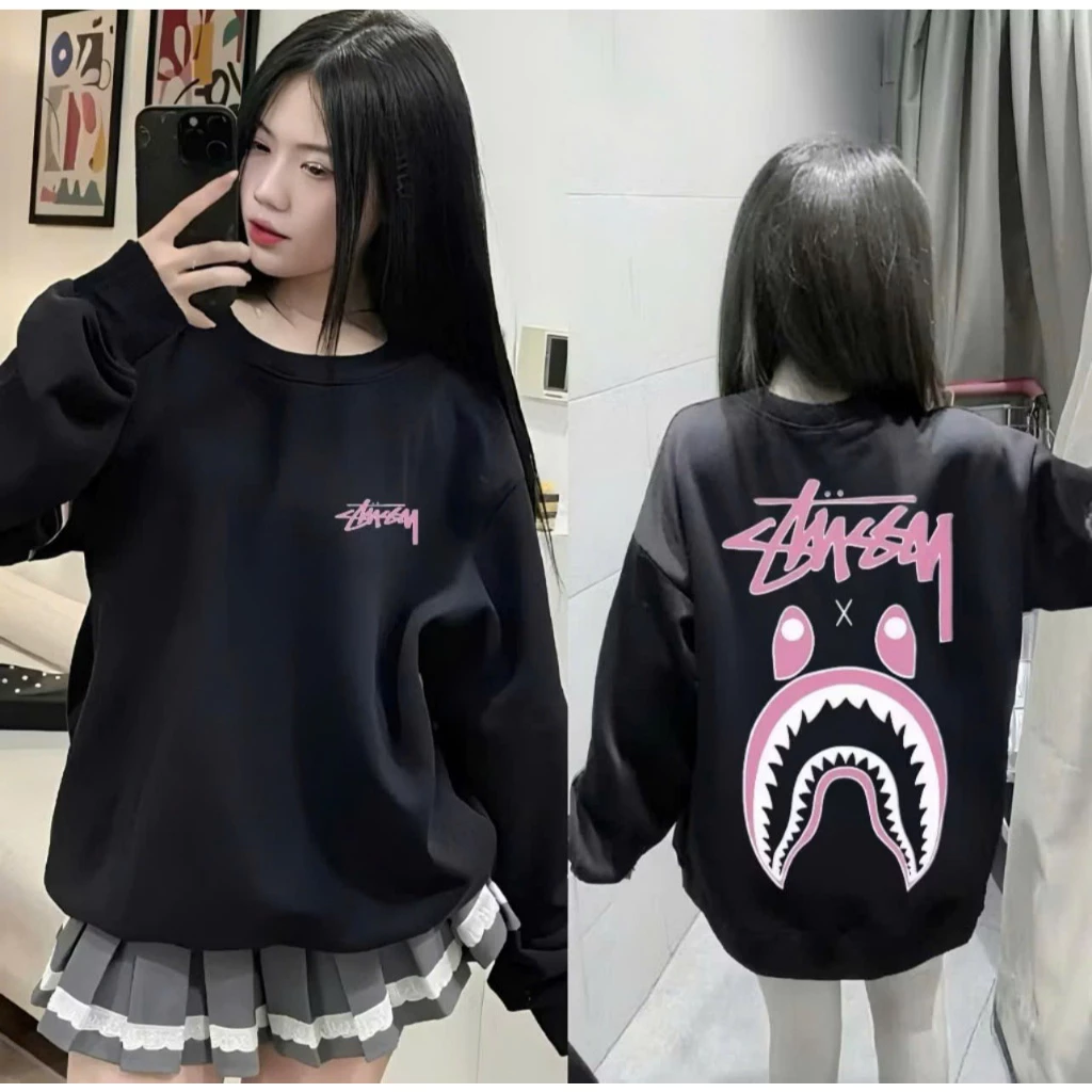 Áo Nỉ Sweater In Hình Stussy Miêng Cá Mập Chất Liệu Nỉ Bông Siêu Ấm Dành Cho Cả Nam và Nữ ẤM Áp Hottrend