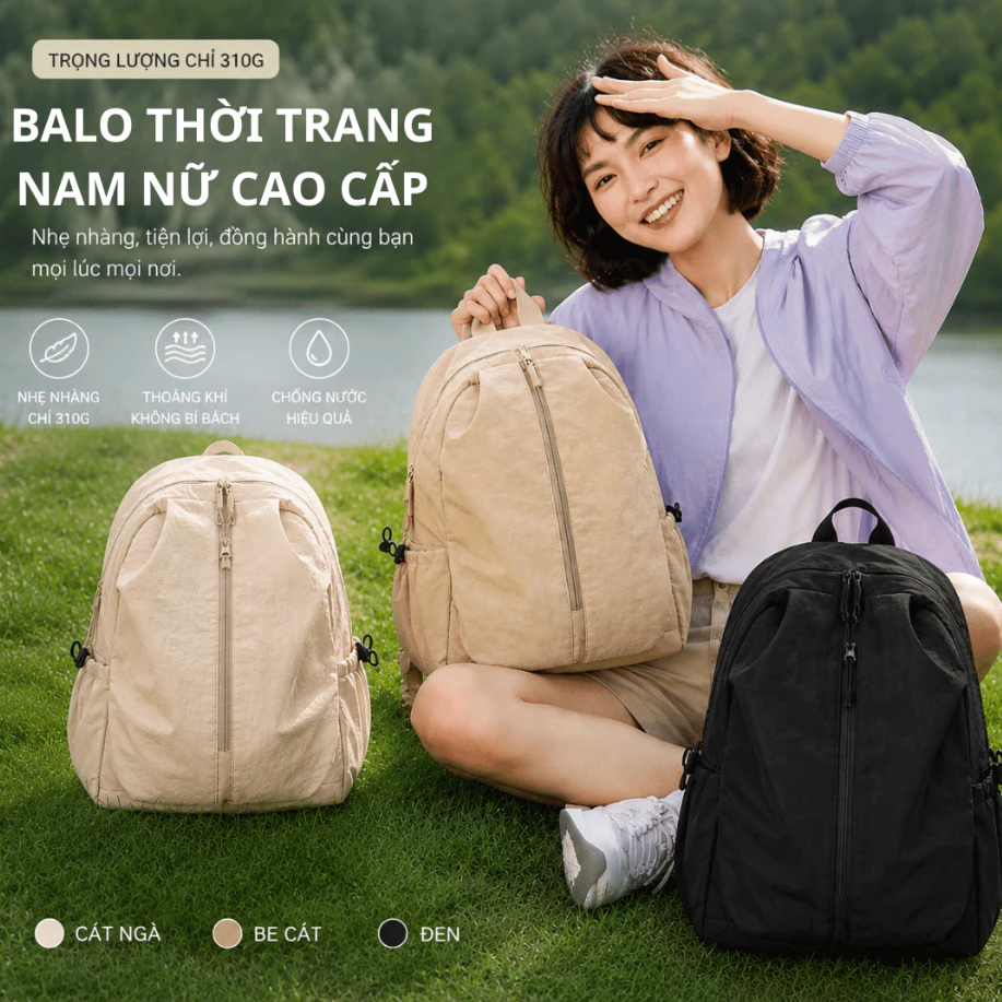 Balo Du Lịch Nam Nữ Dung Tích Lớn Vải Nylon Nhẹ Gọn Ba Lô Đựng Đồ Đi Phượt Ngắn Ngày Chống Nước Tốt A20
