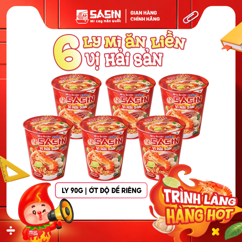 [KOL] Thùng 6 ly Mì Sasin hương vị Hải Sản (90gr/ly) BSET0246