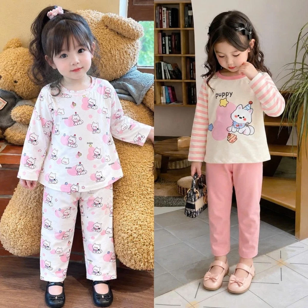 [8-18kg] Set bộ áo dài quần dài bé gái chất liệu cotton co giãn 4 chiều vô cùng xinh xắn mã PUPPY- SHOP TUẤN VŨ