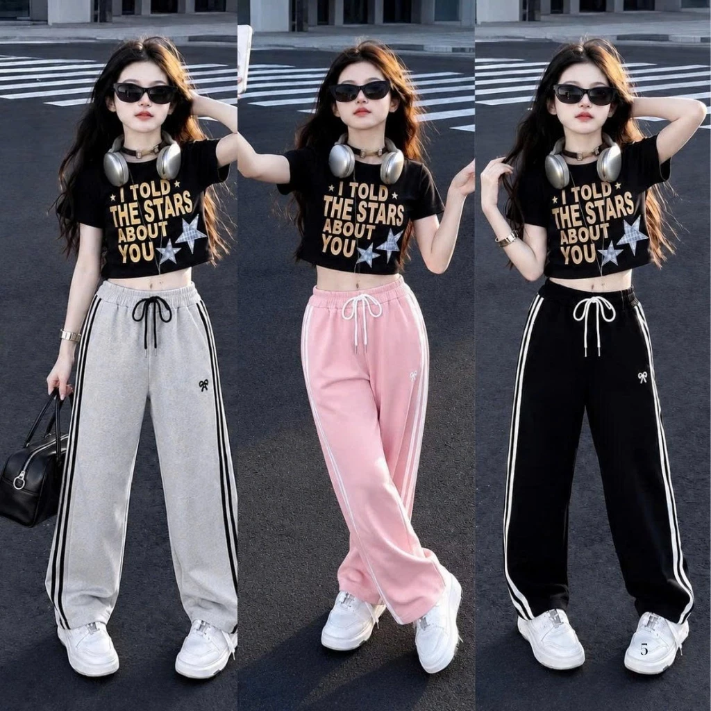 [14-44kg Hàng đẹp] QUẦN NỈ 2 DA dáng xuông có thêu hình nơ cho bé gái kiểu dáng unisex thể thao, năng động QUẦN NỈ
