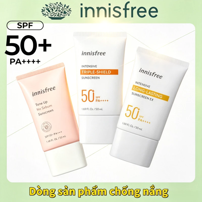 Kem chống nắng Innisfree Tone-up No Sebum Watering SPF50 PA+++ 50ml Kem chống nắng Intensive Triple Shield Sunscreen