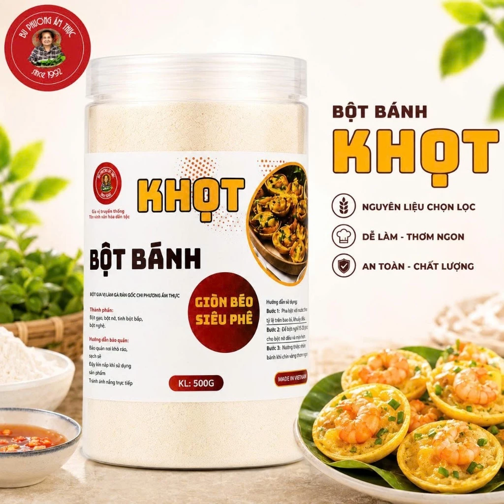 Bột Bánh Khọt 500G - Thương Hiệu Bu Phương Ẩm Thực (Chuẩn Vị Miền Tây) Không Chất Bảo Quản