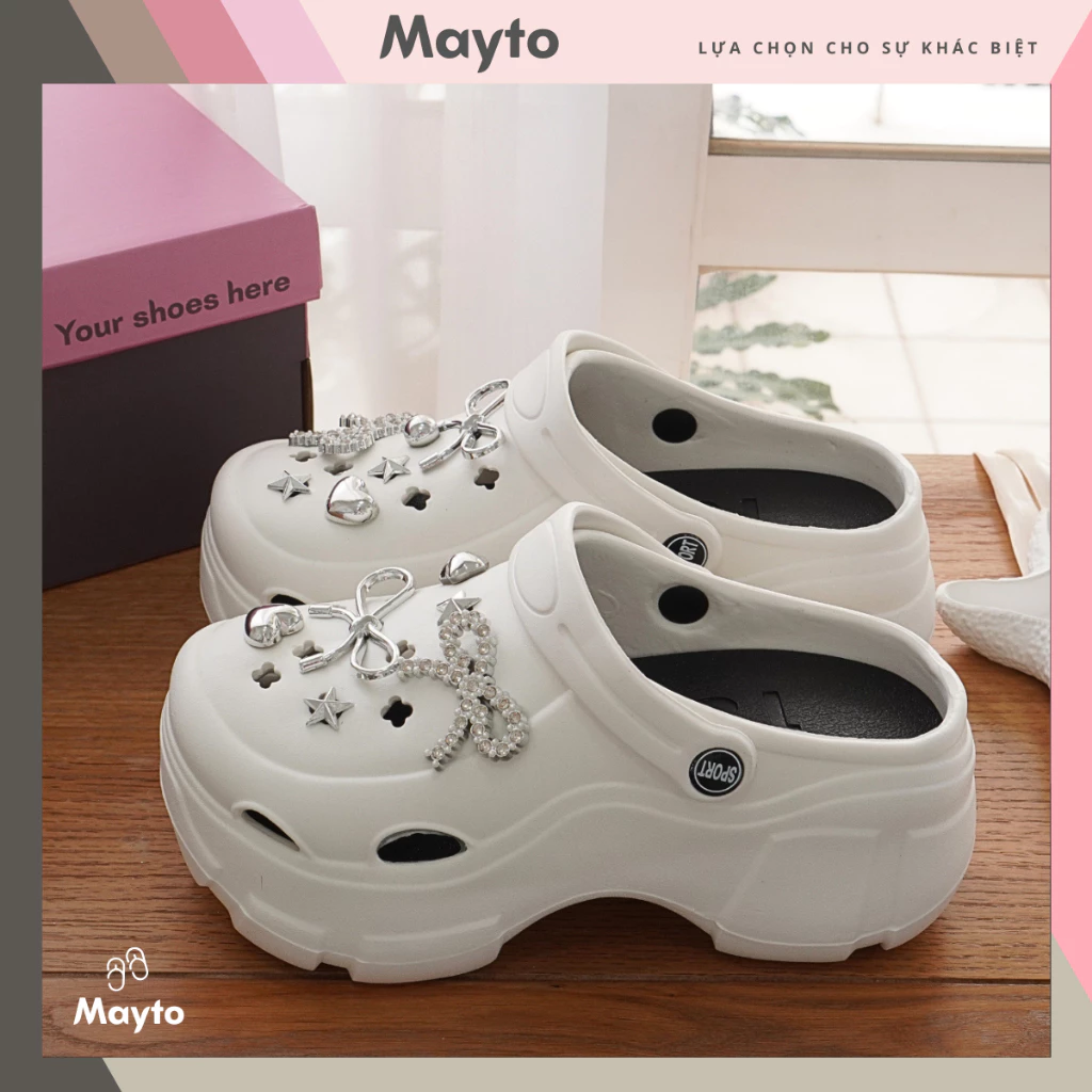 [FULL BOX] Dép nữ , dép sục Mayto đế cao 7cm kèm charm Nơ bling bling dễ thương Hàn Quốc CS-305