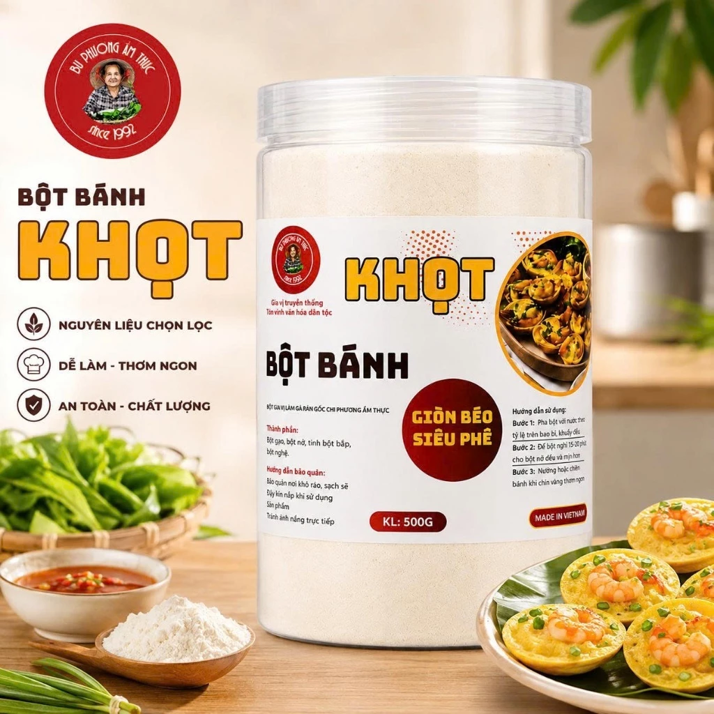 Bột Làm Bánh Khọt 500G - Thương Hiệu Bu Phương Ẩm Thực (Chuẩn Vị Truyền Thống)