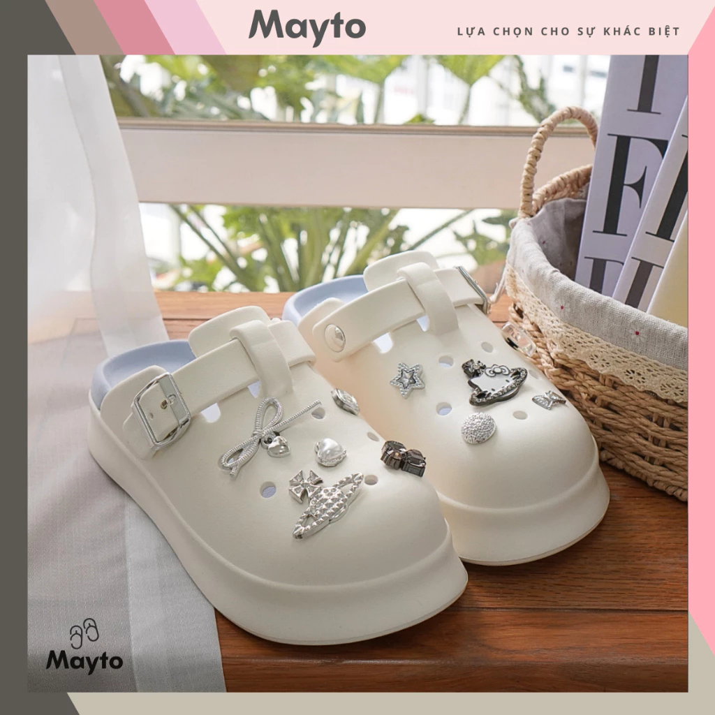 [FULL BOX] Dép nữ, dép sục Mayto đế cao 5cm SRV2 kèm charm Mèo vũ trụ dễ thương CS-307