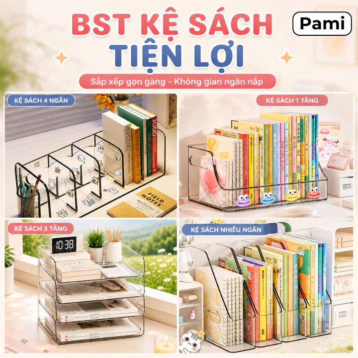 [TỔNG HỢP] Kệ Sách Trong Suốt Acrylic Đa Năng, Kệ Để Sách Tài Liệu Nhiều Ngăn, Kệ Sắp Xếp Bàn Học Bàn Làm Việc