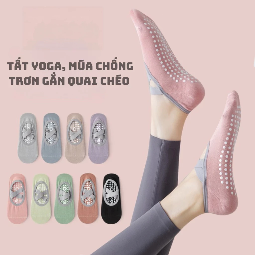 miralife Tất Vớ Nữ Quai Chéo Đính Silicone Chống Trơn Trượt Phù Hợp Tập Yoga, Pilates, Ballet,  Cao Cấp-VoYoga-QuaiCheo