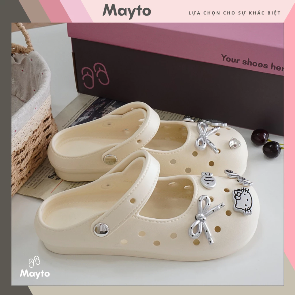 [FULL BOX] Giày búp bê nữ kiểu dáng mary-jane có quai hậu kèm charm Mèo xám dễ thương Mayto CS-308