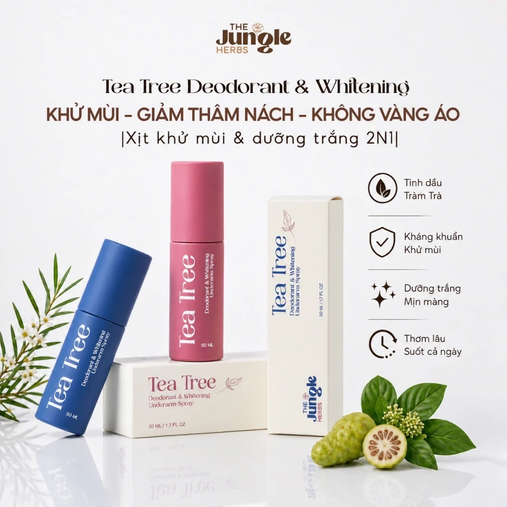 Xịt khử mùi hôi nách, giảm thâm nách, dưỡng trắng nách, không gây ố vàng áo Tea Tree Deodorant 50 ML