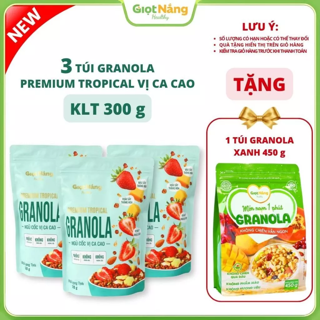 [MUA 3 TẶNG 1] Granola Premium Tropical 300g Ngũ cốc Vị Ca cao từ Nông Sản Giọt Nắng Quà Trung Thu