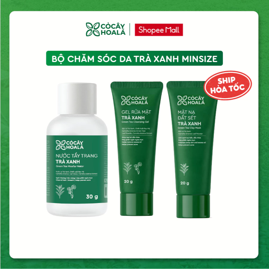 Combo Minisize Chăm sóc da Trà xanh Cỏ cây hoa lá, làm sạch sâu, góp phần ngừa mụn