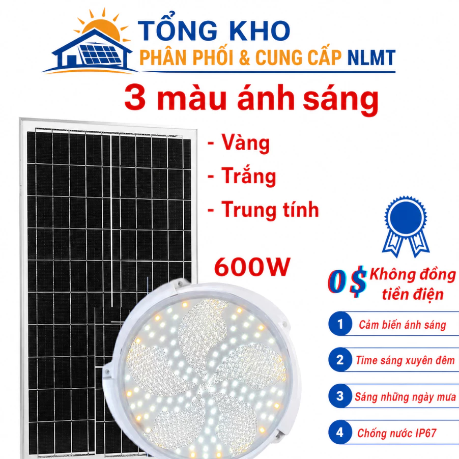 Đèn năng lượng mặt trời ốp trần 500W, 600W