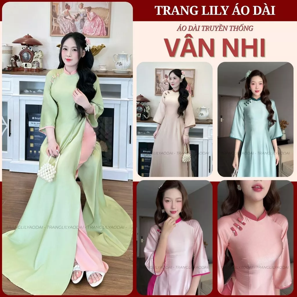 Áo Dài VÂN NHI - TRANG LILY dáng cách tân tay lỡ form truyền thống, giáo viên đi dạy học, chụp ảnh