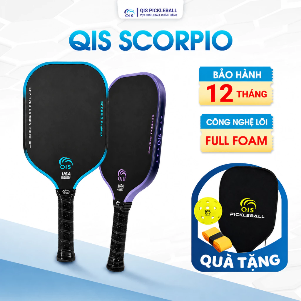 Vợt Pickleball Cao Cấp Qis Scorpio – Vợt Pickleball Lõi EPP Ổn Định, Kiểm Soát Bóng Tốt