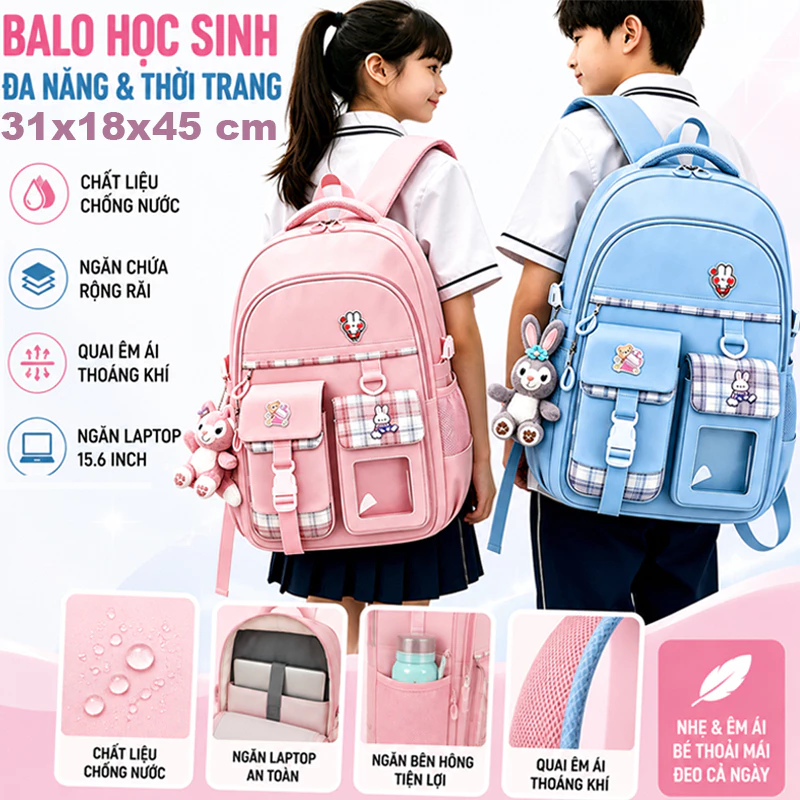 [TẶNG MÓC GẤU] Balo chống gù cho bé gái đi học tiểu học nhiều ngăn họa tiết đáng yêu.4189
