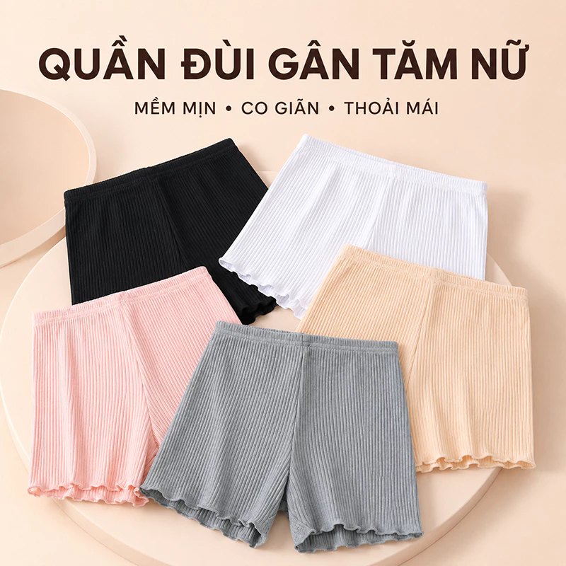 Combo 4 Quần Đùi Nữ Gân Tăm Cotton Co Giãn Freesize Mềm Mịn, Quần Bảo Hộ Mặc Váy Thiết Kế Đơn Giản