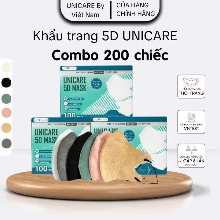 [LIVE KOC] UNICARE 200 Chiếc Khẩu Trang 5D Unimask Chính Hãng Kháng Khuẩn 3 Lớp Chống Bụi Mịn
